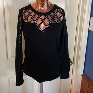 Tendency-NWT- ladies, size M, black shirt with faux crystal detailing
